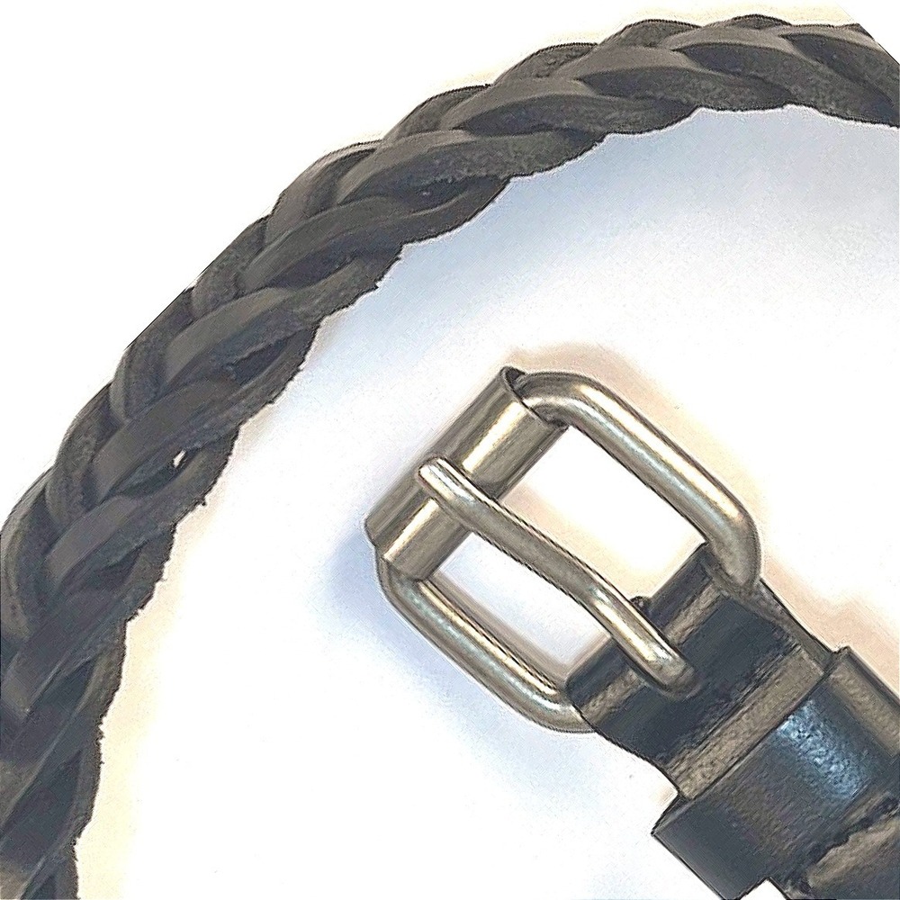 Rolfs Womens Black Braided Leather Belt XL Silver Buckle Skinny Woven 42 Inch